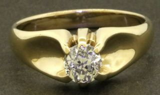 Antique 14k Yellow Gold 0.  85ct Old Miner Diamond Unisex Solitaire Ring Size 9.  75
