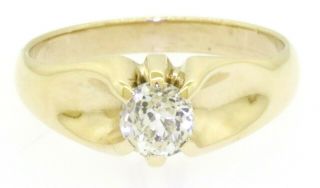 Antique 14K yellow gold 0.  85CT Old Miner diamond unisex solitaire ring size 9.  75 2