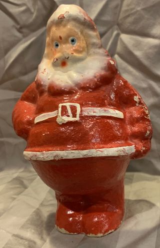 Vintage Christmas Paper Mache Santa Claus Candy Container 7 " Tall