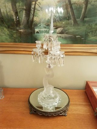 Antique Baccarat Crystal 3 Arm Dolphin Candelabra French Centerpiece Complete