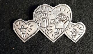 Vintage Stamped Mexico 925 Efs Save The Children Sterling Silver 3 Hearts Pin
