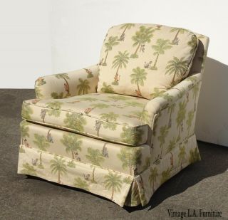 Vintage French Country Tommy Bahama Style Lounge Chair W Palm Trees & Monkeys