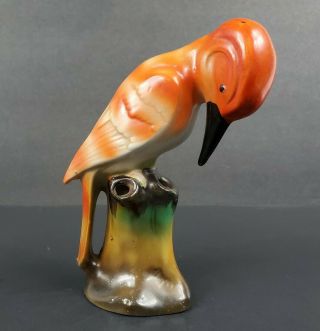 Vintage Porcelain Woodpecker Bird On Tree Stump Flower Frog Made In Germany Euc