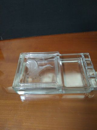 Vintage Ashtray " Hi N Dri " Cigarette Holder Embossed Duck Covered Lid Glass