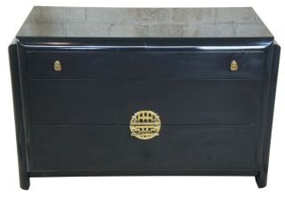 Vintage Romweber Black Lacquer Asian Chinoiserie Modern Dresser Or Chest 44 "