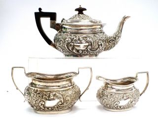 Antique Hallmark Solid Silver Tea Set 1899 Thomas Hayes Birmingham Ornate - D30