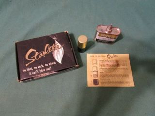 Vintage Starliter Catalytic Cigarette Lighter W/ Box Paper & Lead Top Handy Oil