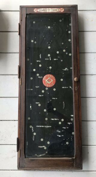 Antique Wooden L.  S.  Starrett Tool Co.  Store Display Cabinet Sign