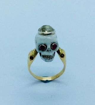Fine Antique 18ct Gold Memento Mori Skull And Snake Ring