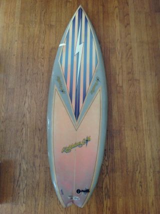 Rare Vintage Lightning Bolt Surfboard.  Geometric Pattern Airbrush Fade