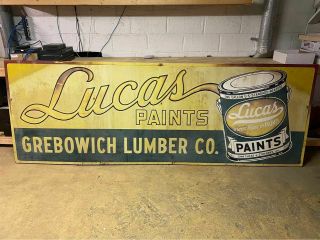 Vintage Antique Lucas Paints / Grebowich Lumber Co " The Paint Sign " Nj