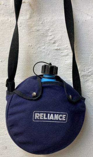 Vintage Reliance Water Canteen Hiking Camping Thick Plastic Canvas Carry 64oz