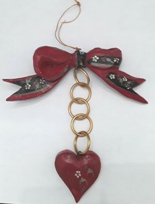 Rare Vintage 1989 House Of Hatten 5 Golden Rings Bow & Heart Christmas Ornament