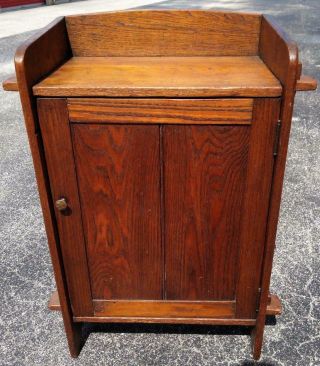 Old Antique Mission Wood Oak Music One Door Side Table Cabinet Arts & Crafts Era