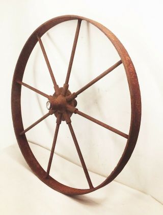 Vtg Antique Cast Iron Farm Factory Cart Wagon Barrow Wheel 20 " 8 Spoke Rustic
