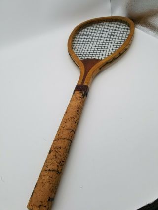 Antique Vintage Tennis Raquet Wright & Ditson Boston Cork Handle Wood Rare
