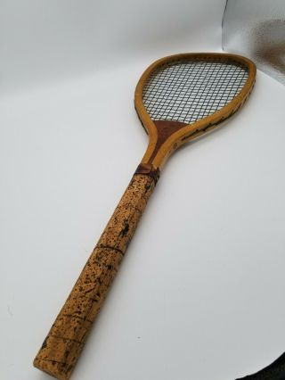 Antique Vintage Tennis Raquet Wright & Ditson Boston Cork Handle Wood Rare 2