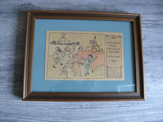 Vintage Post Card Framed Nursery Rhyme By Randolph Calecott Hey Diddle Diddle