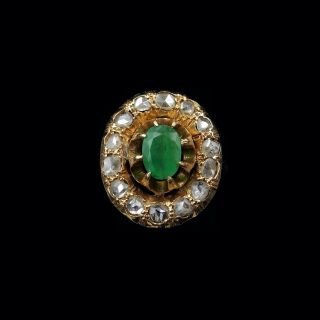 Antique Victorian Emerald And Rose Cut Diamond 18ct 18k Yellow Gold Cluster Ring