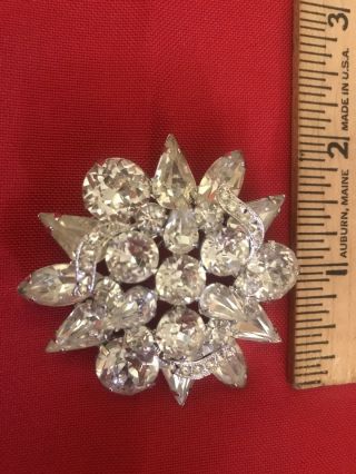 Vintage Brooch Pin Signed Eisenberg Clear Crystal Rhinestone Silver Tone 2”