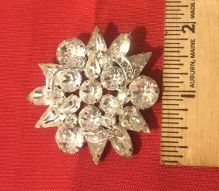 Vintage Brooch Pin SIGNED EISENBERG Clear Crystal Rhinestone Silver tone 2” 2