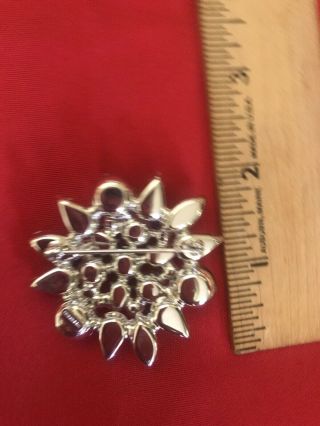 Vintage Brooch Pin SIGNED EISENBERG Clear Crystal Rhinestone Silver tone 2” 3