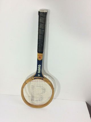 Bancroft Bjorn Borg Champion Tennis Racquet,  Wood Frame,  4 - 1/2 " Bamboo Vintage