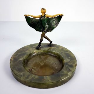 Vintage Art Deco Ashtray Cold - Painted Bronze / Spelter Flapper Lady