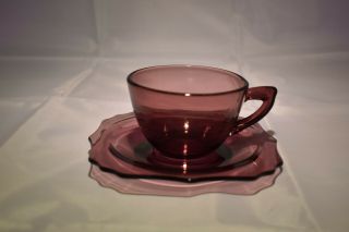 Set Of 7 Vintage Amethyst Purple Depression Glass Tea Cup/saucers ?hazel Atlas?