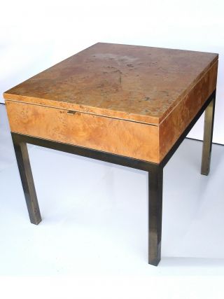 Mid Century Milo Baughman Burled Maple Brass Side Table