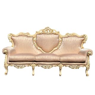 Vintage French Provincial Ornately Carved Loveseat Settee W/ Pink Upholstery