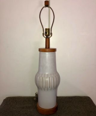 Martz Marshall Studio Ceramic Pottery & Teak Wood Table Lamp Mid Century Modern