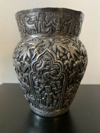 Antique Persian Indian Silver Repousse Vase Rare 19 Century 1of 1