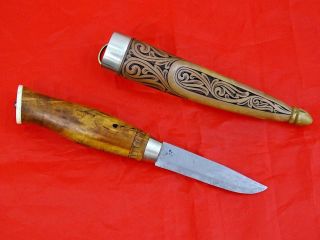 Antique Scandinavian Puukko Knife Dagger Carved Horn Norwegian Swedish Finnish