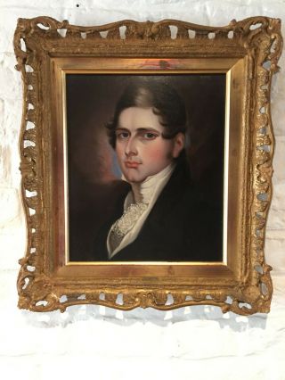 Antique Early 19th Century Oil Painting - Portrait Of A Young Man