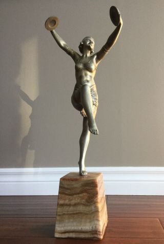1930 Art Deco Bronze Statue Sculpture Dancer With Cymbals By Henri Fugère Signed