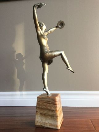 1930 ART DECO BRONZE STATUE SCULPTURE Dancer with Cymbals BY Henri Fugère Signed 2