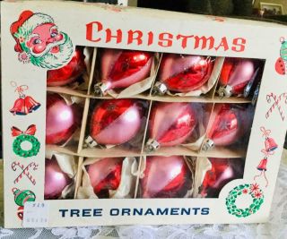 12 Vintage Hand Blown Glass Christmas Ornaments Poland Teardrops Pink/red 3”