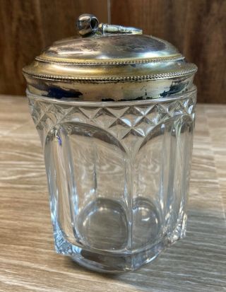 Antique Glass Tobacco Jar Humidor Apollo Silver Co.  Quadruple Plate Lid Pipe