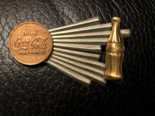Vintage Drink Coca - Cola Trademark Metal Jewelry Pin Coke Bottle Sunburst Brooch