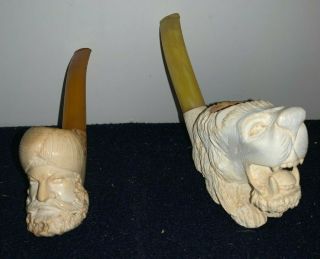 (group Of 2) Vintage Meerschaum Tobacco Pipes - Lion 