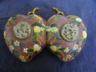 Very Fine Antique Chinese Cloisonne Jade Dragons Plaques Double Plum Blossom Box