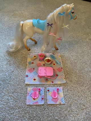 Vintage 1995 Barbie Nibbles Horse And Picnic Set In