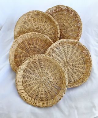 5 Vintage Wicker Rattan Paper Plate Holders Picnic Bbq Camping Retro