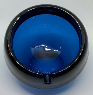 Vintage Viking Mid Century Modern Blue Heavy Glass Orb Ball Ash Tray Cigar Joint