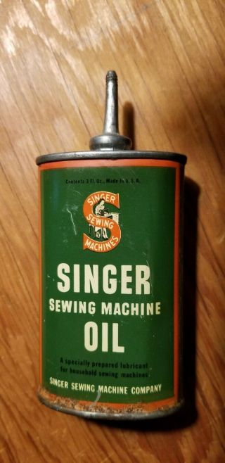 Vintage Singer Sewing Machine Oil Lead Top Oiler Tin Can 3 Oz No Cap