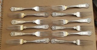Set Of 12 Tiffany & Co.  English King Sterling 7 1/2 " Dinner Forks Mono