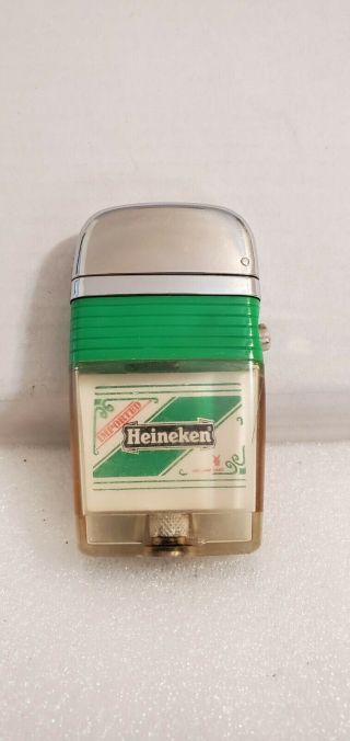 Vintage Scripto Vu Lighter: Heineken Beer Logo With Green Band