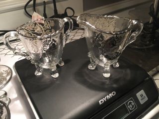 Vintage Silver City Flanders Flowers Clear Glass Footed Sugar Bowl & Creamer Set