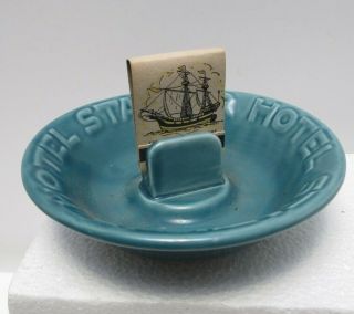 Vintage Statler Hotel Blue Teal Match Stand Ashtray Syracuse China